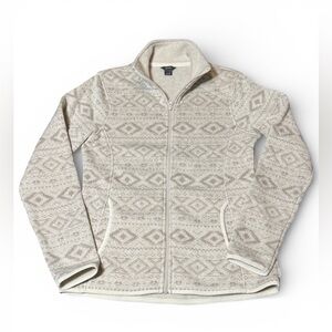 Eddie Bauer Cream Patterned Women's Sweater Full Zip Jacket Size Small Aztec